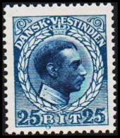 1915-1916. Chr. X. 25 Bit Blue/blue. 3rd Print. Variety. (Michel: 53) - JF128310 - Deens West-Indië