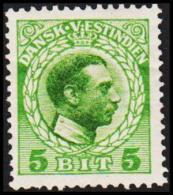 1915-1916. Chr. X. 5 Bit Green. Variety. (Michel: 49) - JF128288 - Deens West-Indië