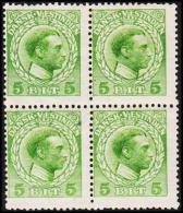 1915-1916. Chr. X. 5 Bit Green. 4-Block. Variety. 3 Stamps Never Hinged. (Michel: 49) - JF128359 - Danish West Indies