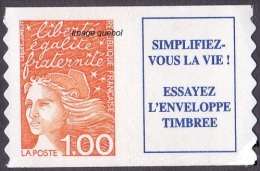 France Autoadhésif ** N°   16_a Ou 3101 A - Luquet. Marianne Du 14 Juillet Le 1f00 Orange + Vignette - Unused Stamps