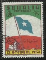 SOMALIA AFIS 1954 POSTA AEREA AIR MAIL SOMALI FLAG BANDIERA SOMALA 1,20 LIRE DRAPEAU DE LA SOMALIE USATO USED OBLITERE´ - Somalia (AFIS)