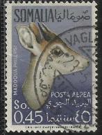 SOMALIA AFIS 1955 POSTA AEREA ANIMALI AIR MAIL ANIMALS CENT. 45 USATO USED OBLITERE´ - Somalia (AFIS)