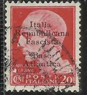 ITALIA REGNO REPUBBLICA SOCIALE ITALIANA FASCISTA BASE ATLANTICA 1943 SOPRASTAMPATO CENT. 20 USATO USED OBLITERE' - Emissions Locales/autonomes