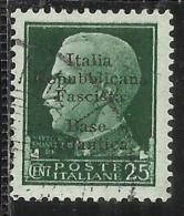 ITALIA REGNO REPUBBLICA SOCIALE ITALIANA FASCISTA BASE ATLANTICA 1943 SOPRASTAMPATO CENT. 25c USATO USED OBLITERE' - Ortsausgaben/Autonome A.