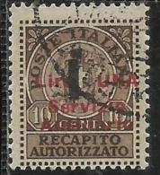 EMISSIONI LOCALI GUIDIZZOLO 1945 SERVIZIO AUSILIARIO RECAPITO AUTORIZZATO SOPRASTAMPA ROSSA LIRE 1 SU CENT.10 USATO USED - Emissions Locales/autonomes