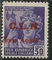 ITALIA REGNO CLN COMITATO LIBERAZIONE NAZIONALE AOSTA 1944 REPUBBLICA SOCIALE VARIETA' VARIETY CENT. 50 MNH - Comité De Libération Nationale (CLN)