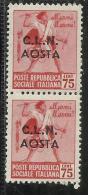 REPUBBLICA SOCIALE 1944 SOPRASTAMPATO D´ITALIA CLN AOSTA TAMBURINI COPPIA PAIR CENTESIMI 75 CENT. MNH - Comitato Di Liberazione Nazionale (CLN)