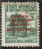 REPUBBLICA SOCIALE CLN MACCAGNO COMITATO DI LIBERAZIONE NAZIONALE 1945 LIRE 3 USATO USED OBLITERE' - Comitato Di Liberazione Nazionale (CLN)