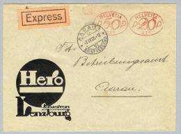 MOTIV Lebensmittel 1925-04-02 Express-Brief Frei-O Hero Conserven Lenzburg - Postage Meters