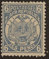 TRANSVAAL 1885 6d Blue SG 182 HM PK255 - Transvaal (1870-1909)