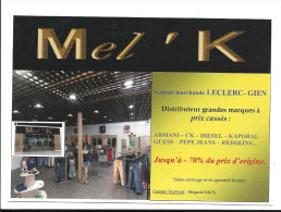 Cpm Publicitaire Gien Boutique MEL ' K Galerie Marchande Leclerc - Gien - Pantalons Vêtements Dégriffe- Dos Vierge 2015 - Gien