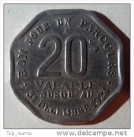 Monnaie France Monétaire JETON DE NECESSITÉ - BON POUR UN PARCOURS A 20 CENT-1923-TRANSPORTS EN COMMUN REGION PARISIENNE - Monetary / Of Necessity