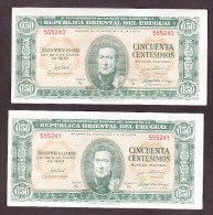 * URUGUAY: 50 Centésimos (serie N 1939-66) Par Correlativos XF - Uruguay