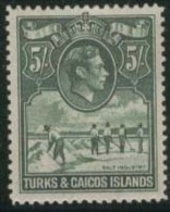 TURKS & CAICOS IS 1938 5s KGVI SG 204a HM EZ212 - Turks E Caicos