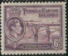 TURKS & CAICOS IS 1938 6d Mauve KGVI SG 201 HM EZ265 - Turks & Caicos