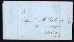 1847  Folded Letter   Blue Cleveland OH , Blue X In Double Circle Rate To Utica NY  - Estate - …-1845 Prefilatelia