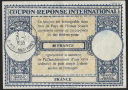 FRANCE - Coupon Réponse International 40fr Obl NICE1955 - International Reply Coupon Antwortschein - Antwortscheine