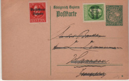 CP Entier Königreich Bayern 7 1/2 Pfennig  VERT + 2 Timbres En Complèment Neuve Mais - Andere & Zonder Classificatie