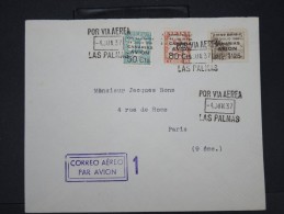 ESPAGNE-Enveloppe De Las Palma   Avec Les Timbres Surchargés De 1937 Pour Paris Avec Censure Aff Plaisant à Voir  P5791 - Marques De Censures Nationalistes