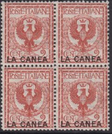 ITALIA - LA CANEA OFFICES - N.4 - Cat. 100 Euro - SUPER CENTRATO - QUARTINA MNH** - Gomma Integra - La Canea