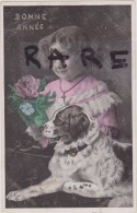 CARTE ANCIENNE,BONNE ANNEE,1900,CHIEN,DOG,ENFANT,CROIX,CHRETIEN - Perros