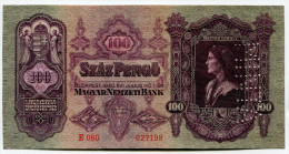 Hongrie Hungary Ungarn 100 Pengo 1930 "" MINTA "" Perforation SPECIMEN Serial Number - Hongrie