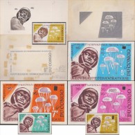 Congo Kinshasa 1965 COB 594/8. Peintures D´Oswald Adler (Hongrie 1912, émigré En Israël En 1960). Parachutistes, Avions - Paracadutismo