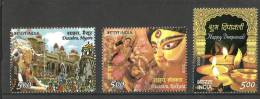 INDIA, 2008, Festivals Of India, Set 3 V, Dussehra And Deepavali, Durga Puja, Festival,  MNH, (**) - Unused Stamps