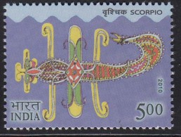 India MNH 2010,  Astrological Signs, Zodiac, Astrology, Scorpio, Scorpion, Marine Life,  Insect , - Unused Stamps