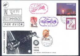 Kazakhstan 1995 FDC. Cover Registered. Space Cooperation Russia-USA. Overprints - Kazachstan