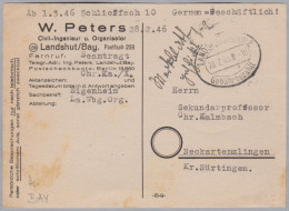 Heimat DE BAY LANDSHUT 1946-02-28 "Gebühr Bezahlt" Ovaler Stempel Schwarz Auf Postkarte Nach Neckartenzlingen - Autres & Non Classés