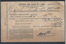 Receipt February 1927 Company Of Lisbon Waters.Recibo Fevereiro De 1927 Da Companhia Das Aguas De Lisboa. - Portugal