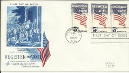 ESTADOS UNIDOS USA FDC 1964 WASHINGTON REGISTER VOTE BANDERA - Briefe