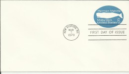 ESTADOS UNIDOS USA FDC 1970 NEW BEDFORD ENTERO POSTAL HERMAN MELVILLE MOBY DICK BALLENA - Baleines