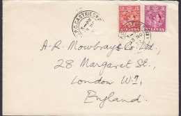 St. Lucia G.P.O. CASTRIES 1952 Cover Brief LONDON England 2c. & 3c. George VI. Stamps (2 Scans) - Ste Lucie (...-1978)