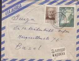 Argentina Aerea Air Mail Registered Certificada Label G. SAN MARTIN 1957 Cover Brief BASEL Switzerland Ameghino (2 Scans - Lettres & Documents