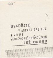 J1887 - Czechoslovakia (1945-79) Control Imprint Stamp Machine (R!): Always Indicate Address Of Letters Also District - Geography