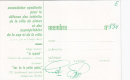 CARTE DE MEMBRE-  ASSOCIATION DEFENSE DES INTERETS DE LA VILLE DE NIMES  ET DES EXPROPRIES DE LA ZUP  - 1964 - Tarjetas De Membresía