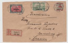 DZG006a/ 9 B + 15 B + 30 Einschreiben Nach Spanien 1922(  Briefvorderseite) - Cartas & Documentos