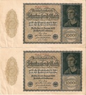 PAREJA CORRELATIVA DE ALEMANIA DE 10000 MARK DEL AÑO 1922 EN CALIDAD EBC (XF)(BANKNOTE) - 10.000 Mark