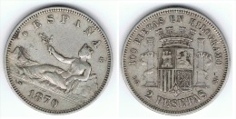 ESPAÑA I REPUBLICA 2 PESETAS 1870 PLATA SILVER C46 - Collections