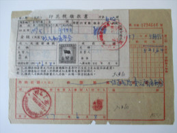 China 1957 Interessanter Beleg! Stationary. Eingedruckte Marke! Rote Stempel! Frachtbrief ?? Selten Angeboten!! - Storia Postale