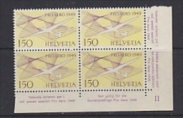 Switzerland 1949 Pro Aero 1v  Bl Of 4 (corner) ** Mnh (22174) - Unused Stamps