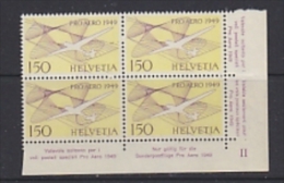 Switzerland 1949 Pro Aero 1v  Bl Of 4 (corner) ** Mnh (22174) - Nuovi