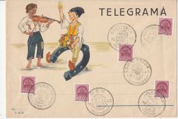 2224FM- TELEGRAMME COVER, BOYS, HORSE SHOE, VIOLIN, ROYAL CROWN STAMP, TRANSYLVANIAN TOWNS RETURNED, 1940, HUNGARY - Telégrafos