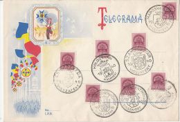 2225FM- ROMANIA,TELEGRAMME COVER, FLAG, ROYAL CROWN STAMP, TRANSYLVANIAN TOWNS RETURNED ROUND STAMPS, 1940, HUNGARY - Telegraph