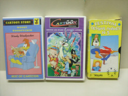 3 X K7 CASSETTE VIDEO VHS Secam CARTOON : WOODY WOODPECKER, BUGS BUNNY - Dibujos Animados