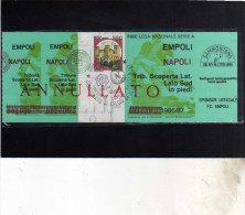 BIGLIETTO D´INGRESSO 1986 7 1987 STADIO EMPOLI NAPOLI ANNULLATO CON FRANCOBOLLO DEI CASTELLI DA LIRE 380 - Tickets D'entrée