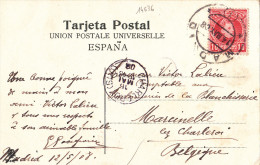 14636# ESPAGNE CARTE POSTALE PLAZA DE TOROS Obl MADRID 1908 Pour MARCINELLE Lèz CHARLEROI BELGIQUE - Otros & Sin Clasificación