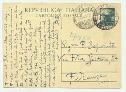 REPUBBLICA ITALIANA CART. POSTALE SPEDITA 13-10-1950 BOLZANO - 1946-60: Marcofilia
